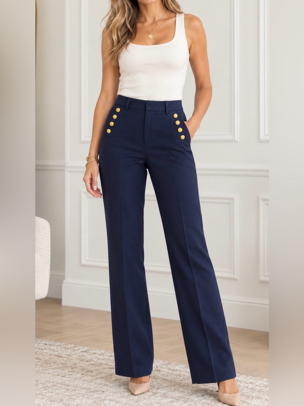GAP Navy Nautical Dress Pants with Gold Button Detail - Picture 1 of 4